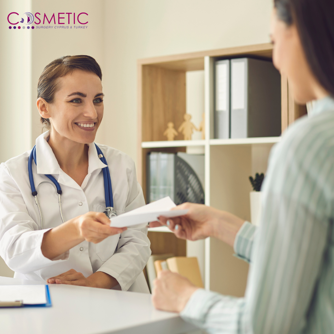 Cosmetic Surgery Cyprus & Turkey – Your Cosmetic Surgery Timeline from consultation to final results, professional graphic with clinic logo.